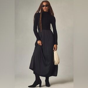 Anthropologie Black Thea Long-Sleeve Twofer Maxi Dress